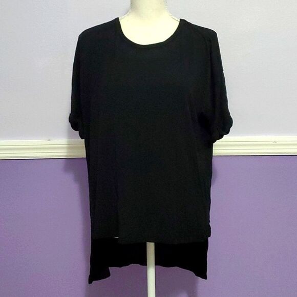 Color Thread Classic Black Soft Modal Short Sleeve Slouchy Top Athleisure - Picture 1 of 7